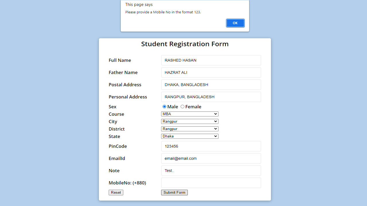 Student Registration Form In Html With Css